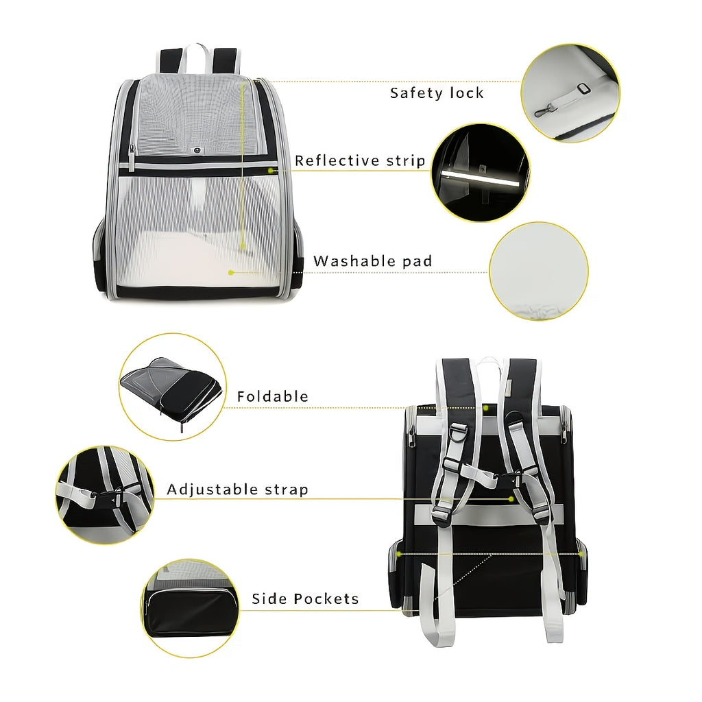 Breathable Mesh Pet Backpack with Three Entrances Foldable for Small Dogs and Cats