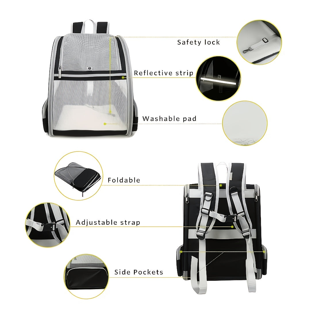 Breathable Mesh Pet Backpack with Three Entrances Foldable for Small Dogs and Cats