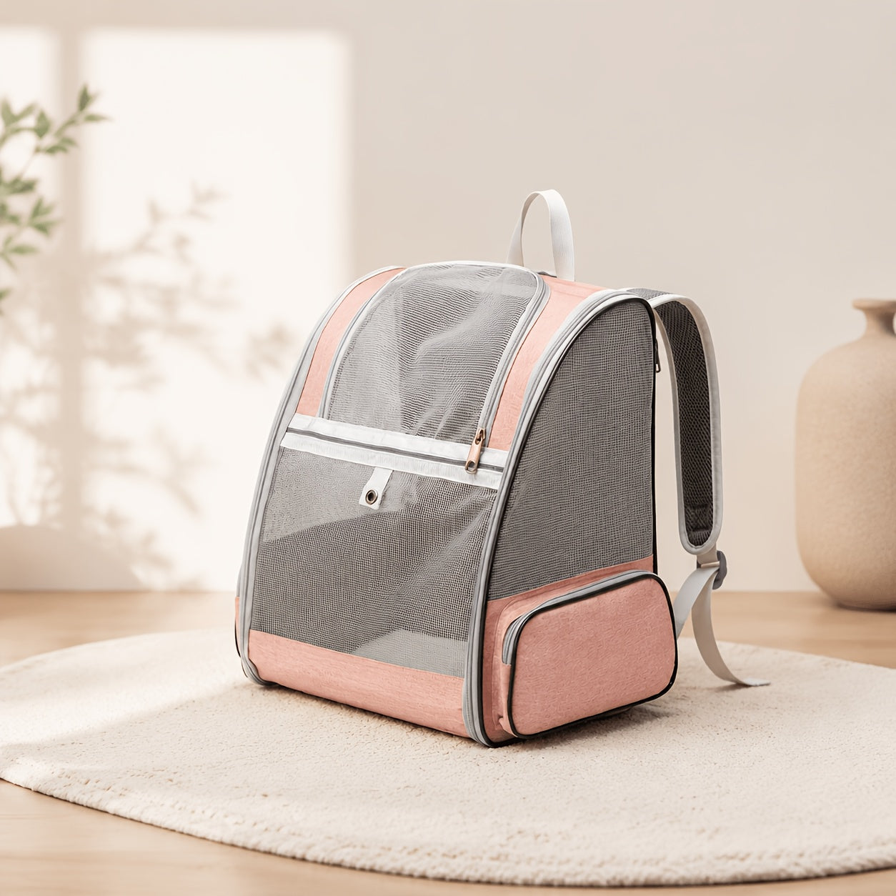 Breathable Mesh Pet Backpack with Three Entrances Foldable for Small Dogs and Cats