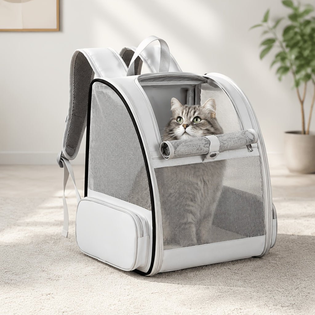 Breathable Mesh Pet Backpack with Three Entrances Foldable for Small Dogs and Cats