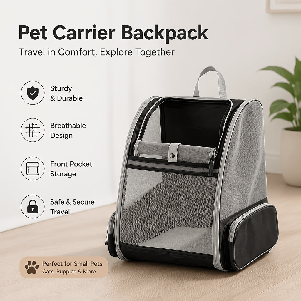 Breathable Mesh Pet Backpack with Three Entrances Foldable for Small Dogs and Cats