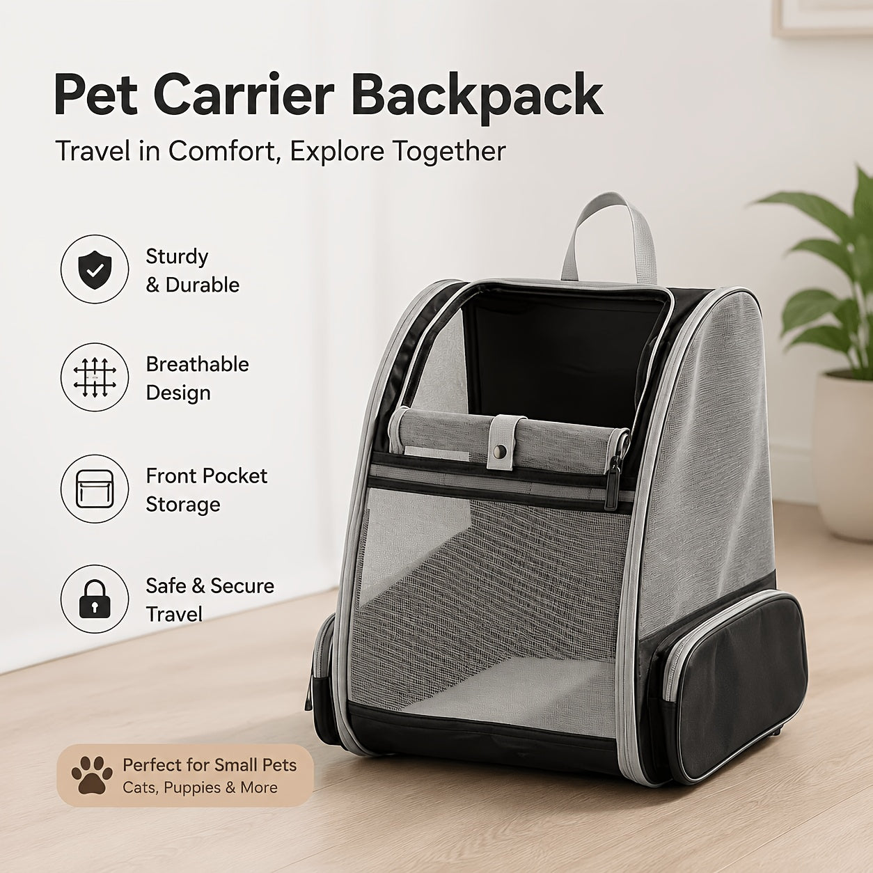 Breathable Mesh Pet Backpack with Three Entrances Foldable for Small Dogs and Cats